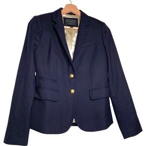 J.Crew Womens Schoolboy Suit Jacket Blue Wool Blend Stretch Long Sleeve Blazer 0